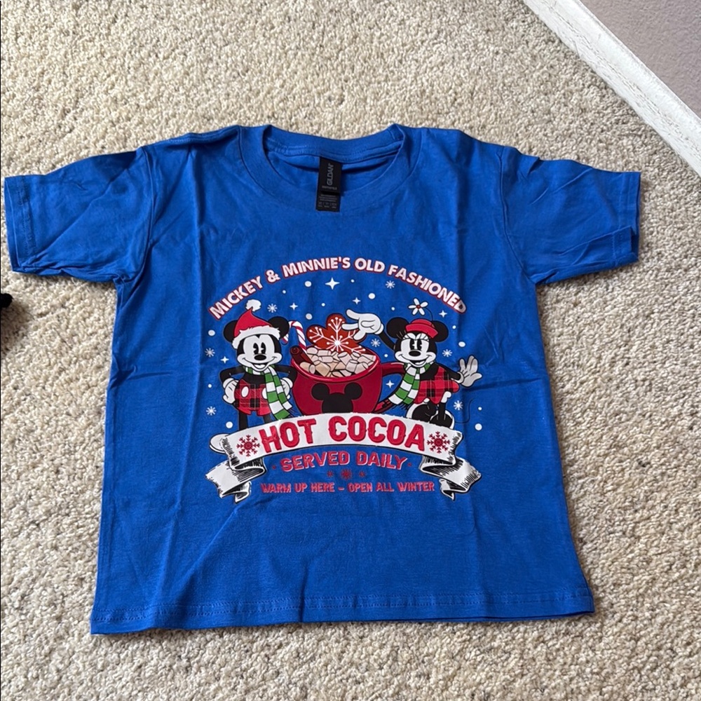 NWOT Blue Mickey & Minnie Hot Cocoa T-Shirt